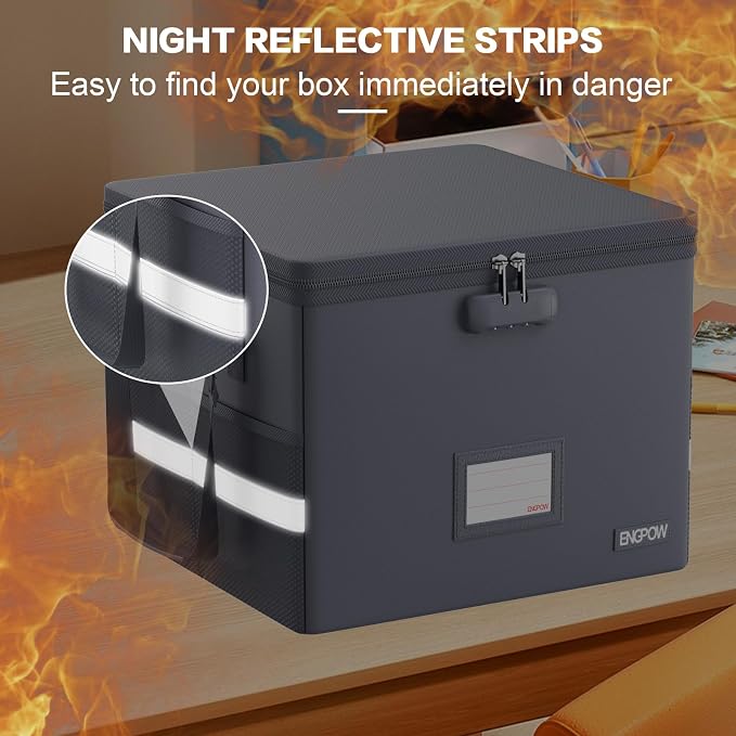 ENGPOW 5200°F File Box Fireproof Document Box with Lock,Heat Insulated Collapsible File Storage Organizer Box with Handle,Portable Home Office File Cabinet for Hanging Letter/Legal Size Folder, Gray - Image 9