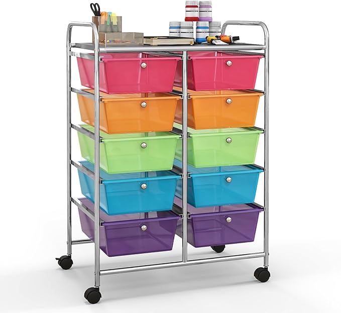 Giantex 10 Drawers Rolling Cart, Classroom Organizers, Storage Cart with Wheels, for Teacher Office Home School Supplies Tool Craft Art Paper by Giantex