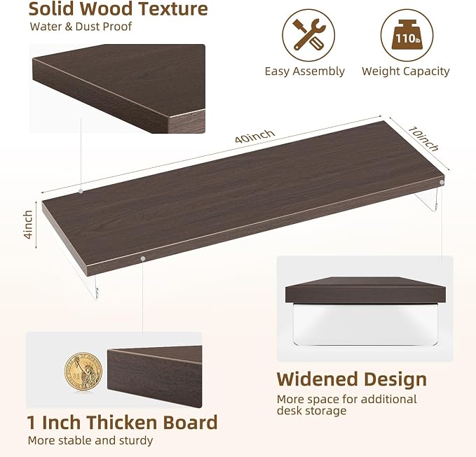 Dual Monitor Stand Riser, 40x10 in Wood & Acrylic Desktop Organizer Shelf | Computer Monitor Stand Riser With Wood & Acrylic Design; Fits 2 Monitors, Laptop, Printer And Desk Supplies For Office Use. - Image 3