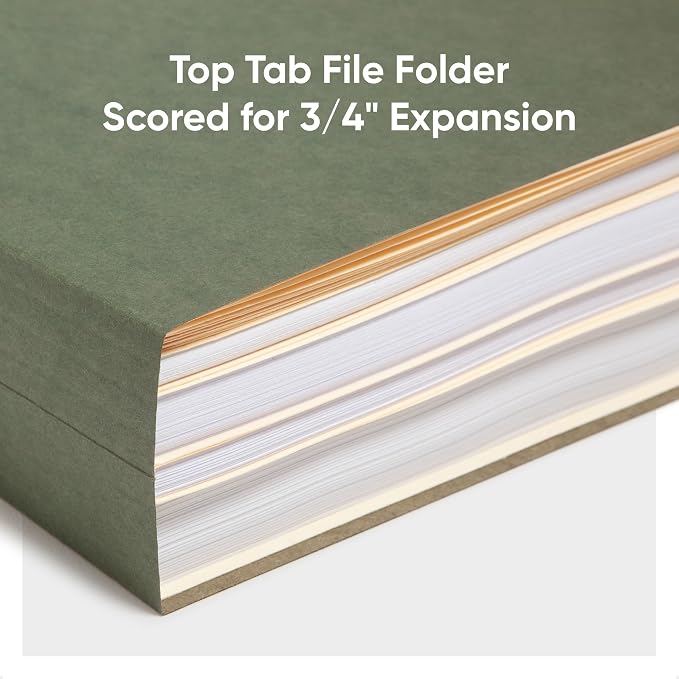 Smead Hanging File Folder, 1/5-Cut Adjustable Tab, Letter Size, Standard Green, Hanging Folders for Filing Cabinets, File Organizer Folder, 24 Per Box (92007) - Image 5