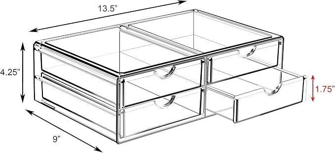 Sorbus Large Stackable Acrylic Drawers - 4 Clear Storage Drawers for Organizing Make up, Nail Polish, Hair Accessories, and Beauty Supplies - Makeup Organizer for Vanity, Bathroom Organizer Countertop - Image 3