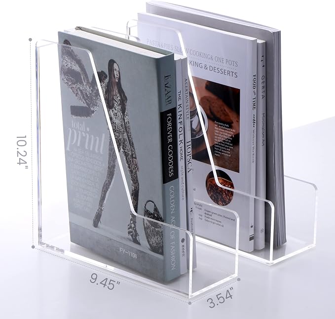 HeZone Magazine Holder, Clear Acrylic Desk Organizers, File Organizer for Desk, Magazine Rack- Desktop Book Storage -Independent Vertical 1 Space-2 Pack - Image 3