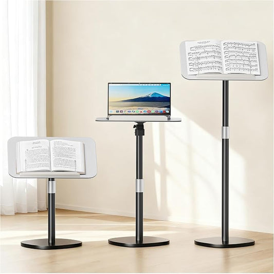 Floor Book Stand for Reading, Height Adjustable 26”-56”Music Stand | Reading Stand with Tilt Panel & Page Clips, Stable Weighted Base, Holds Books, Music Sheets & 15” Laptops by AKIMRABY