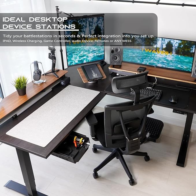 YaGee Under Desk Shelf, 2 Pack, Self-Adhesive Device Storage, Great Desktop Organizer Drawer for Work Stations, Stand Up Desks, Gaming Battlestations with Cable Management Raceway - Image 3