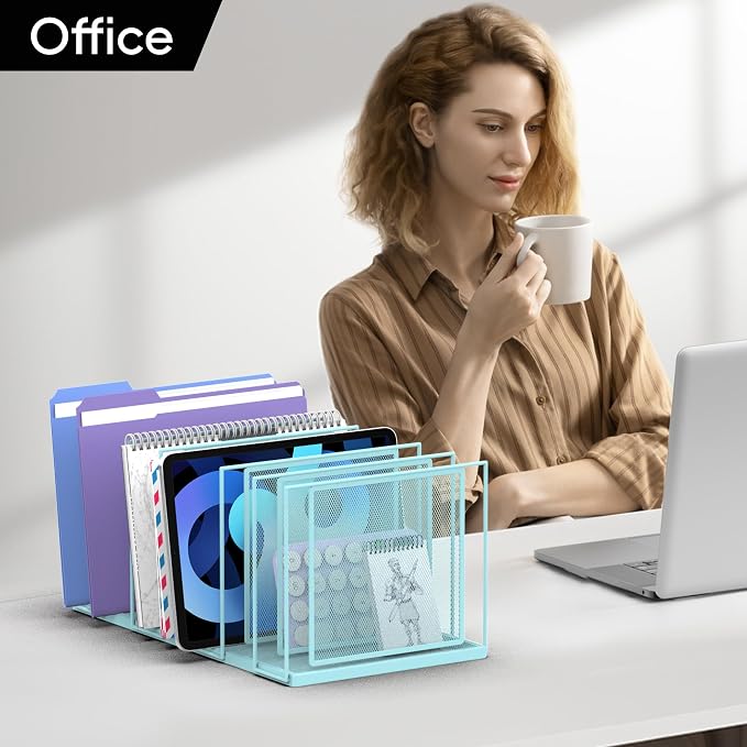 File Organizer for Desk, 7-Section Vertical File Sorter, Paper Holder Organizer Standing Metal File Folder for Office Home Classroom, Blue - Image 8