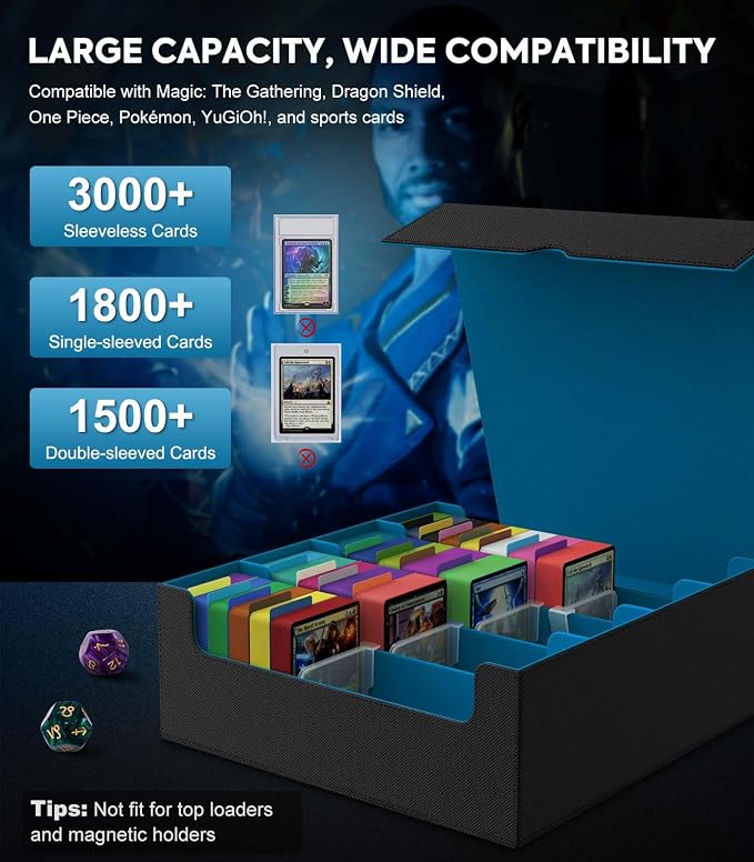 MoKo Trading Card Storage Box for MTG, 3000+ Card Organizer, Cyan | MTG Deck Box, w/ 24 Colorful Dividers & 4 Card Supporters, MTG Card Storage for Magic Game, TCG, PTG Baseball and Sport Cards - Image 3