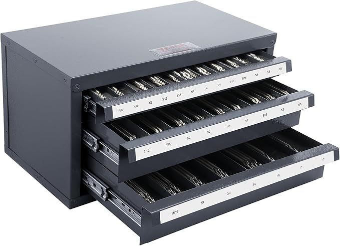 VEVOR End Mill Dispenser - Three-Drawer End Mill Organizer Cabinet, Cold Rolled Steel, Fractional Sizes 1/8" to 1" by VEVOR