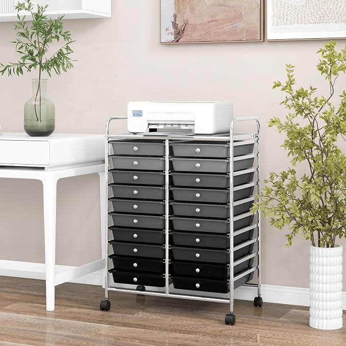 GOFLAME 20-Drawer Rolling Storage Cart, Multifunctional Art Craft Organizer Cart, Mobile Utility Storage Cart with Removable Drawers & Lockable Wheels, Craft Cart for Home Office School, Grey Gradient - Image 9