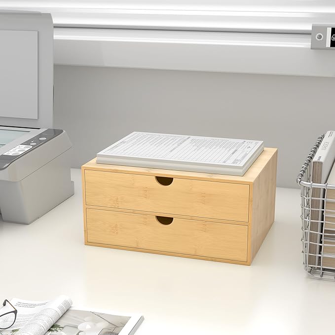 Bamboo Desk Drawer Organizer, Large Desktop Organizer with Drawers Tabletop Storage Organization Box for Office Home Toiletries Supplies Vanity, No Assembly Required (2 Drawer) - Image 7