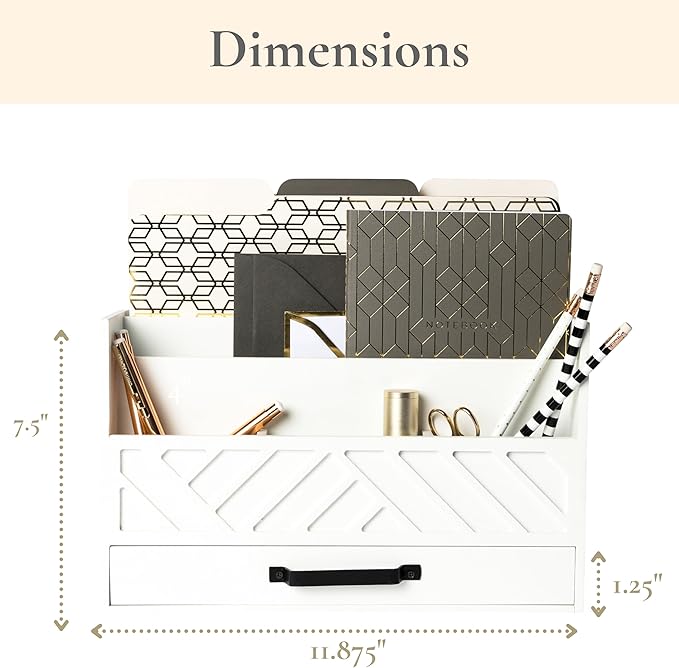 BLU MONACO | Wooden Mail Organizer with Drawer | Mail Organizer Countertop with 6 Compartments | Bill Holder for Desk | White Desktop Mail Sorter - Image 3