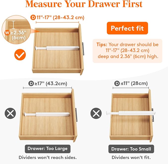 Lifewit 2.36" Upgrade Kitchen Drawer Dividers, Adjustable Drawer Organizer | 11"-17" Expandable White Drawer Separator for Clothes/Utensils, Dresser/Cabinet/Closet/Nursery Organization & Storage, 5 Pack - Image 4