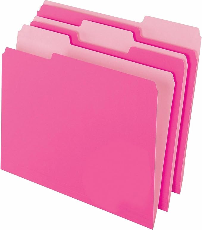 Pendaflex Reinforced Hanging Folders Letter Size Pink 1/5 Cut 25/Box and Two-Tone Color File Folders Letter Size 1/3 Cut Pink 100/Box Office Supply Bundle - Image 5