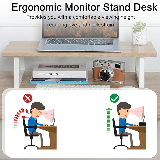 TEAMIX 24 inch Monitor Riser for Desk, Wood & Steel Computer/TV Stand Maple | Laptop, PC, Printer Stand Riser, Holds 150lbs, Desktop Organizer, Keyboard Storage, for Office, Home, Gaming, Craft Space - Image 6