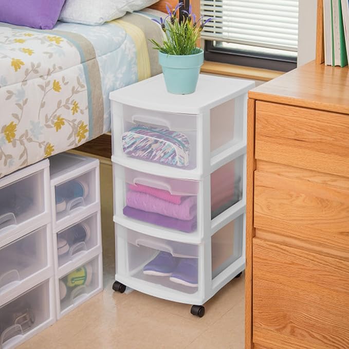 Sterilite 2 Pack Plastic Storage Organizer, 3 Drawer Rolling Bin Cart, Closet Organization, White - Image 7