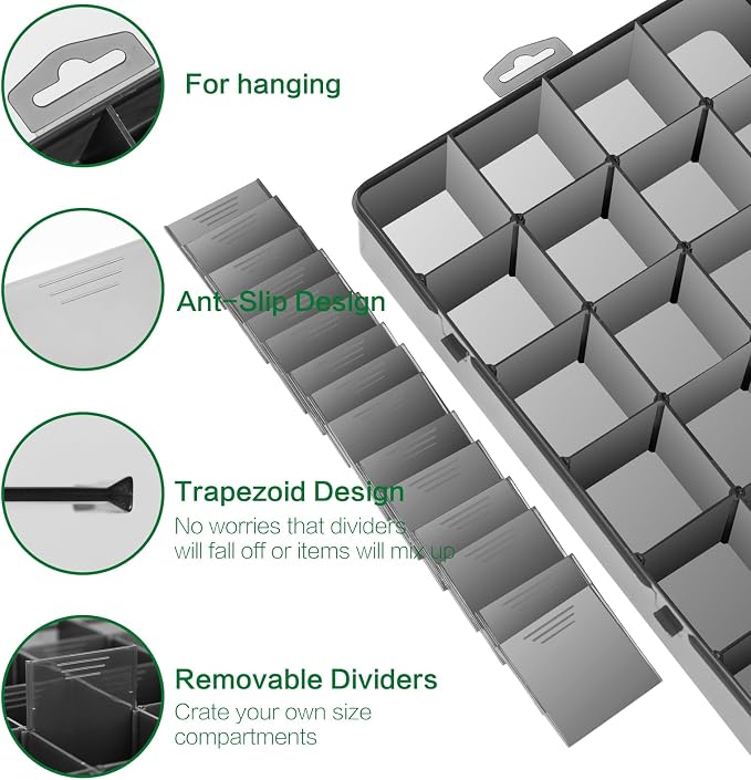 Gbivbe Large 24 Grids Plastic Organizer Box Adjustable Dividers,Clear Storage Box for Jewelry, Art DIY Crafts, Washi Tapes, Beads and Small Parts(Black,3Pack) - Image 2