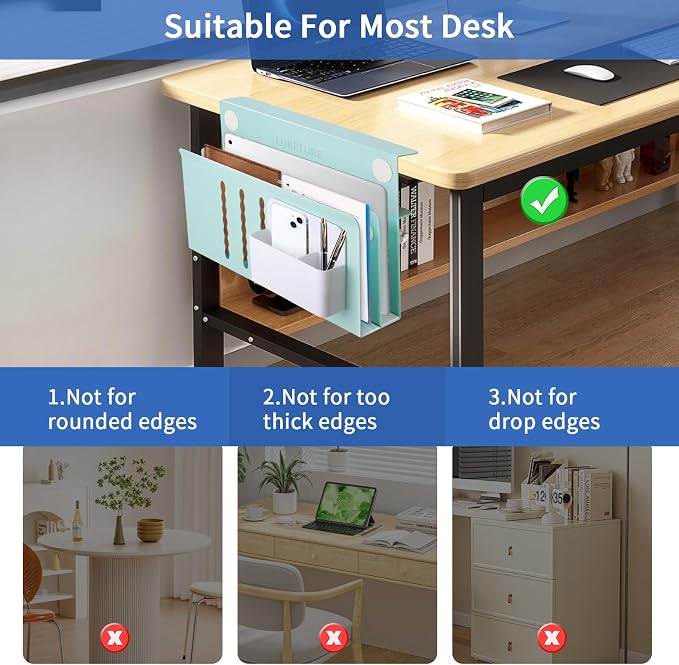 LUKETURE Desk Side Storage, 2 Tie Laptop Holder No Drill Clamp On Organizer | Steel Side Desk Organizer, Clamp on Laptop Mount with Pen Holder, Hanging Storage for Home Office, Fits 0.3" to 2.8" - Image 8