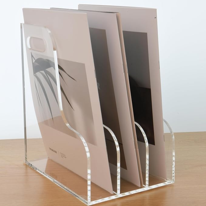 3 Vertical Compartments File Holder, Clear Acrylic Desk Organizer and Storage Bins Holding for Magazines, Binders, Notebooks, Envelopes, Multi-purpose Document Organizer for Home Office - Image 7