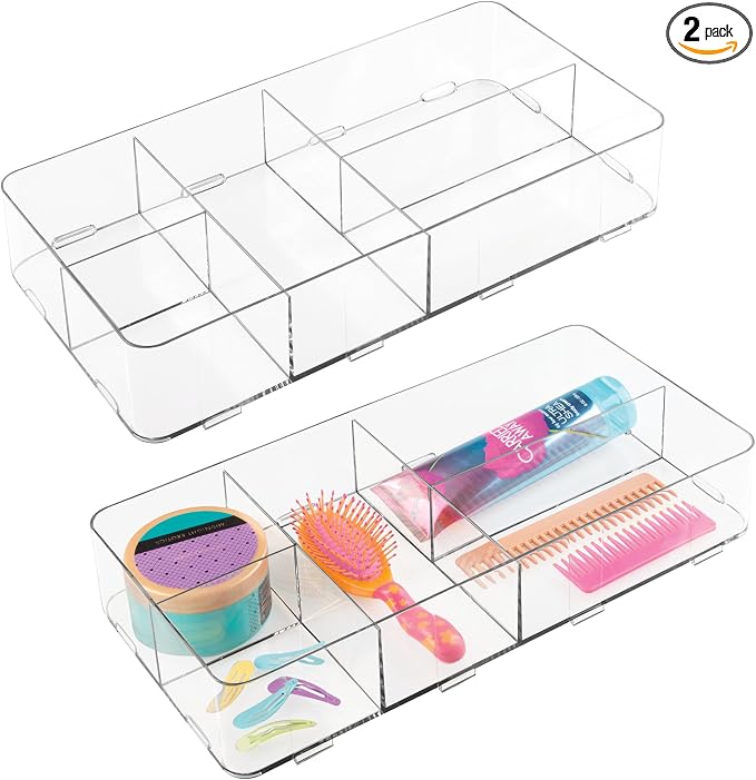iDesign Interlocking 5-Section Drawer Organizer, Set of 2, Clear | For Kitchen, For Bathroom, For Desk by iDesign