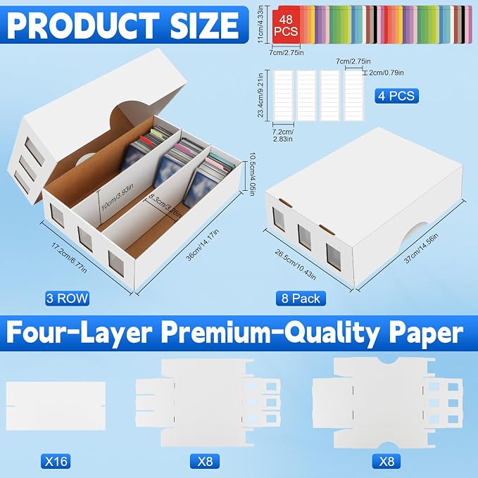 8 Pack Trading Card Storage Box, 18800+ Count Card Storage Box with 48 Card Divider White Sports Card Storage Box Cardboard Card Organizer Box Bulk Card Case Trading Card Box for Sport Basketball Card - Image 2