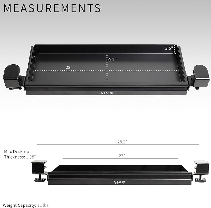 VIVO 22 inch Clamp-on Sliding Pull-out Under Table Drawer for Office Desk, Shallow Storage Organizer for Sit Stand Workstation, Black, DESK-DR22L - Image 3