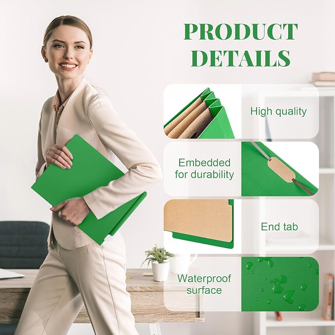 Skyygemm 24 Pack Classification Folders, Letter Size,3 Dividers,Green | Pressboard File Folders, 2 Prong Fasteners, 3" Expanding, Manila, End Tab, for Office School Legal Records Medical - Image 3