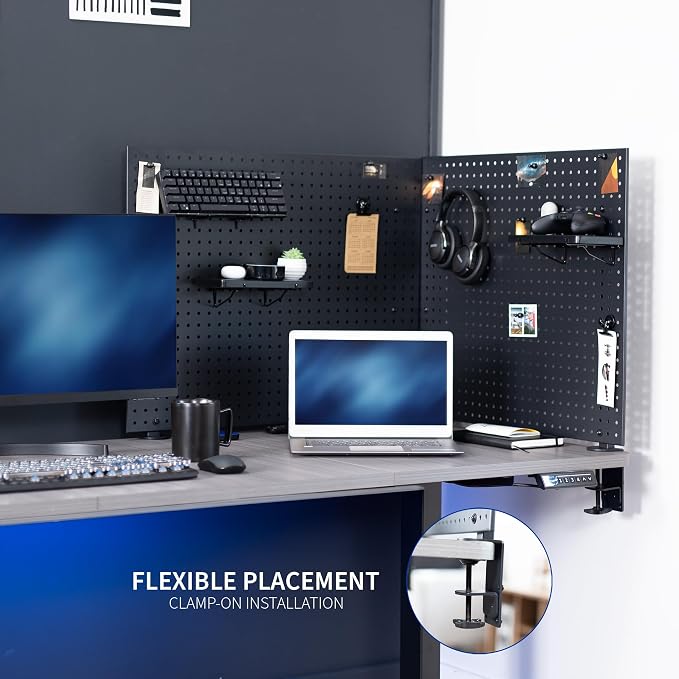 VIVO Black Clamp-on 60 x 24 inch Desk Pegboard, PP-DK30B-2 | Steel Privacy Panel, Magnetic Peg Board, Office Accessory Organizer, Above or Under Desk Placement - Image 8