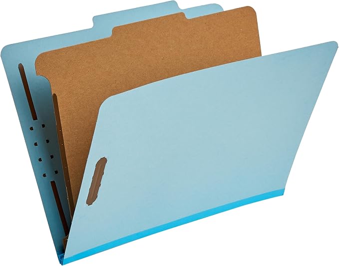 Amazon Basics Classification Folder for Documents and Organization, 1 Divider, 2" Embedded Fasteners, Letter Size, Light Blue, 10 Count by AmazonBasics
