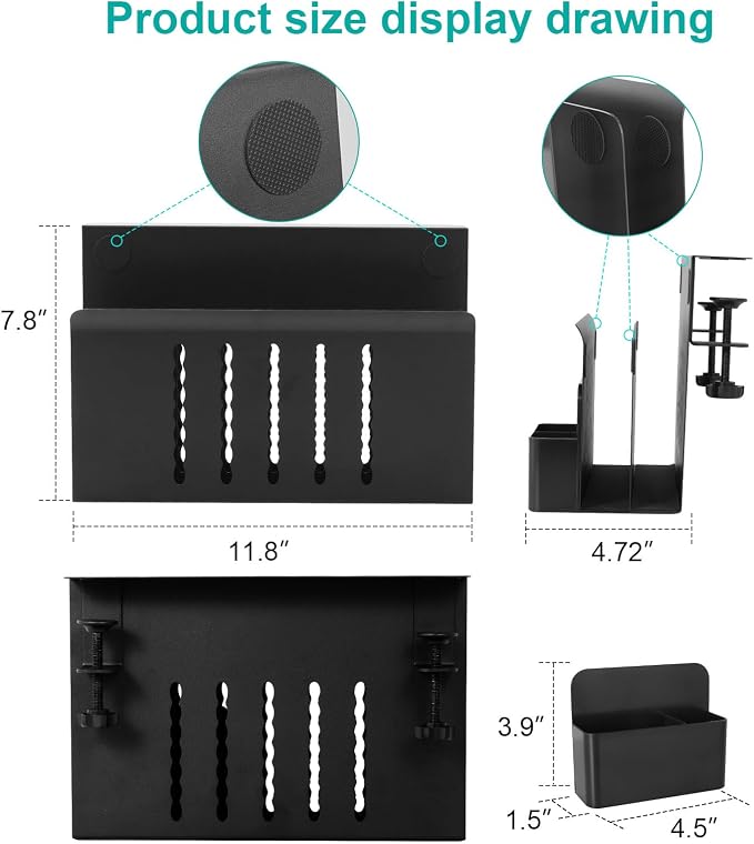 Desk Side Storage, Under Desk Storage, Steel Hanging Desk Organizer, Laptop Holder, with Pen Holder, No Drill Desk Storage Holder for Office and Home - 2 Tier(Black) - Image 2