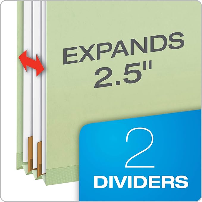 Pendaflex Recycled Classification File Folders, 2 Dividers, 2" Embedded Fasteners, 2/5 Tab Cut, Letter Size, Light Green, Box of 10 (24076R) - Image 2