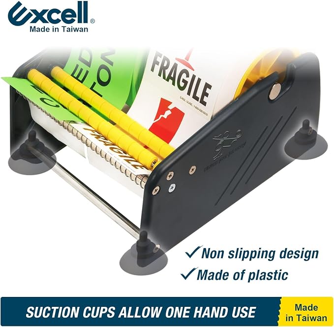 Excell LD-619 Economy Lightweight Label Dispenser (6.5" Wide, 1"/3" Core) | Lightweight plastic dispenser with 4 suction cups. Fits multi-roll labels up to 6.5" (1"/3" core). Pull-and-take easy peel - Image 4