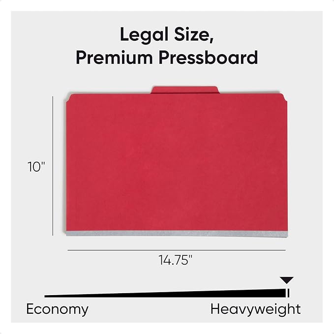 Smead Pressboard Legal Size File Folders with SafeSHIELD Fasteners, 2 Dividers, 2" Expansion, Office Folders, Paper Holder, Bright Red, 10 per Box (19031) - Image 3