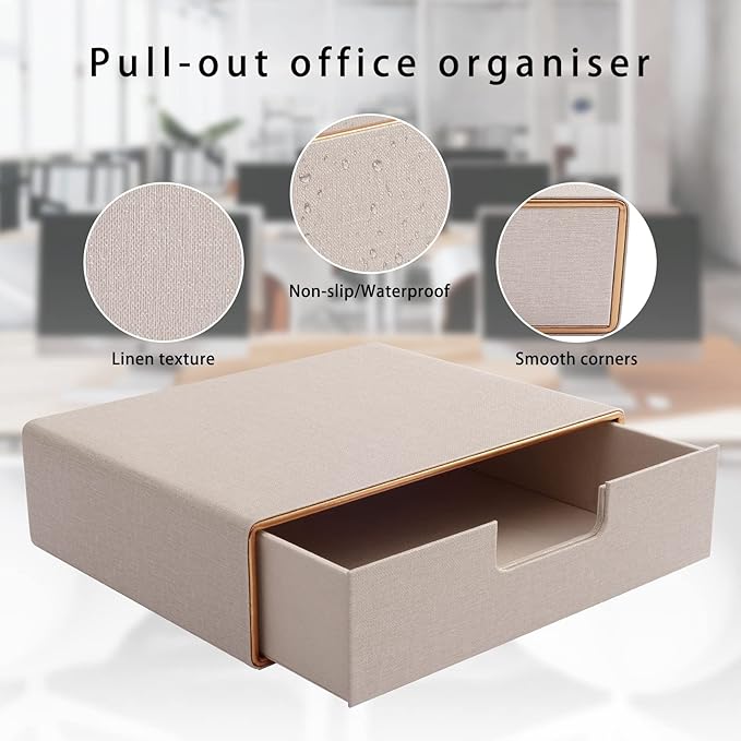 Stackable Drawer Organizer PU Leather Classic Handmade,Organize Home Office Desk Accessories and Sort Letter-Size Paper/a4 Document,Desk Caddy with Drawers Storage Box,13.1x10x3.7inches,Beige - Image 5