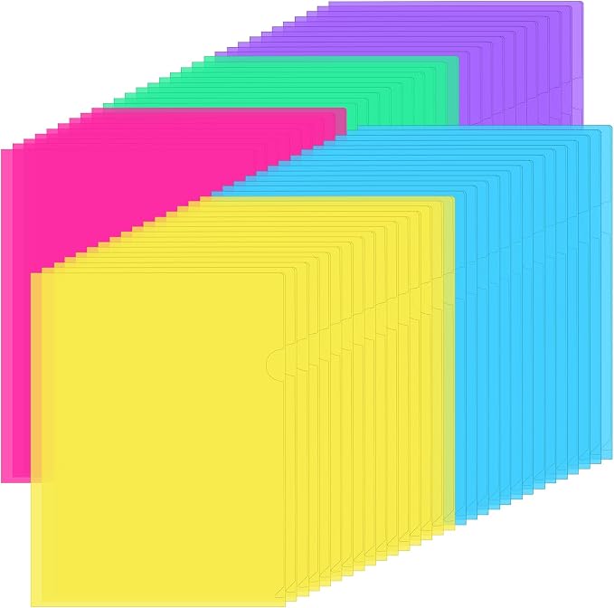 Fainne 100 Pcs Plastic Document Folders Clear File Folders Plastic Pockets Sleeves Letter Size 8.7 x 12.2 Inches A4 Assorted Colors for Office Supplies (Bright Color) by Fainne