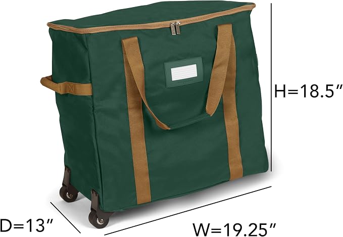 Covermates Keepsakes Rolling Adjustable Ornament Storage Bag – Heavy-Duty Polyester, FlexGrid Trays & Padded Dividers – Protective Holiday Organizer with Wheels, Handles & ID Window, Green - Image 3