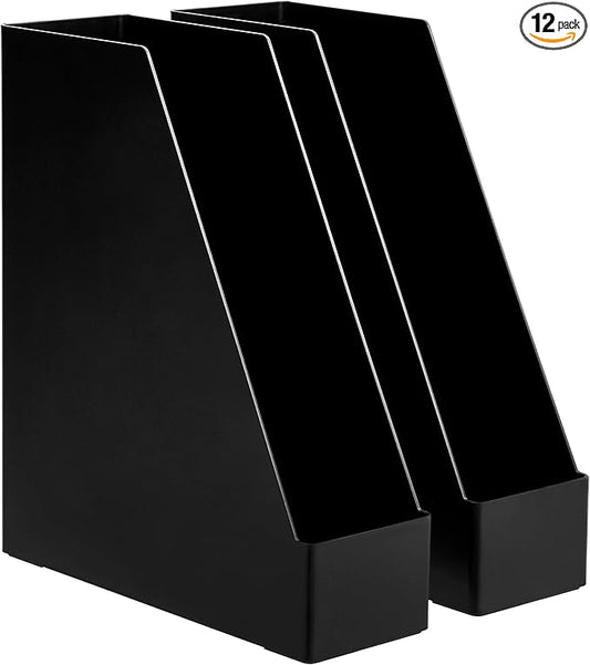 Amazon Basics Plastic Desk Organizer Vertical Magazine Rack and File Holder, Black, 12-Pack by AmazonBasics