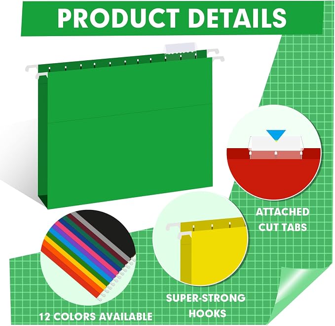 HERKKA Extra Capacity Hanging File Folders, 60 Pack Reinforced Letter Size Hanging Folders with Heavy Duty 1 Inch Expansion, Designed for Bulky Files, Medical Charts, 12 Assorted Colors - Image 5