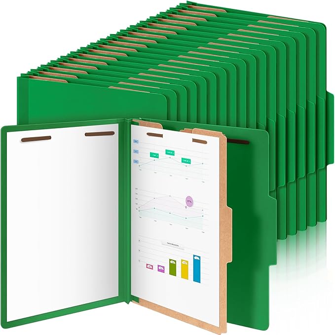 48 Pcs Skyygemm Classification Folder Letter Size, 1 Divider,Dark Green | Back to School Supplies, File Organizer with Fastener, Expanding File Organizer Bulk for Office Employee, Staff, Teacher by Skyygemm