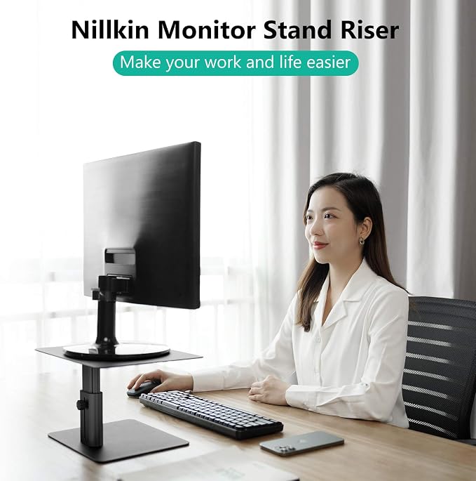 Nillkin Monitor Stand for Desk, Adjustable Height Computer Monitor Stand | Ergonomic Aluminum Computer Stand for Desktop | iMac, Studio Display XDR, Dell, HP, Lenovo, Other Screen Display | Black - Image 4