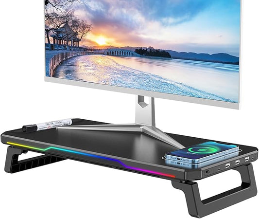 Monitor Stand Riser with USB 3.0 Hub & Type-C Port, 15W Fast Wireless Charging & RGB Lighting, Desk Organizer for Home Office PC iMac 27 Inch (Black) by Unknown