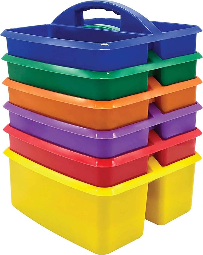 Teacher Created Resources Assorted Primary Colors Portable Plastic Storage Caddy 6-Pack for Classrooms, Kids Room, and Office Organization, (Blue, Green, Orange, Purple, Red and Yellow) 3 Compartment by TeacherCreatedResourcesOS