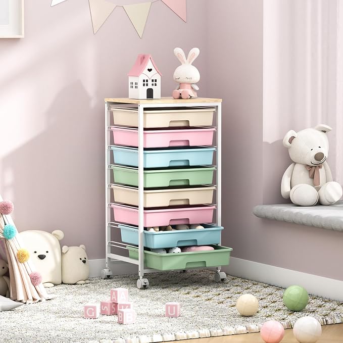 SYKIARIOL Rolling Cart with Drawers, 8 Drawers Utility Cart, Rainbow | Rolling Drawer Cart on Wheels with Wooden Tabletop for Living Room,Classroom,Bedroom,Bathroom,Dorm,Office - Image 8