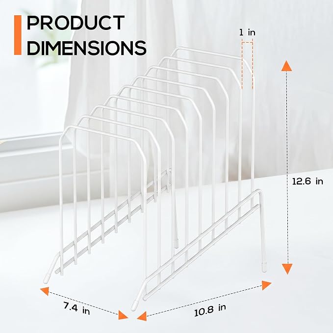 Incline Sorter Desk File Organizer, Metal Desk Magazine Folder Holder with 8-Section Vertical Compartments Rack File Organizer for Office, Home, School (2, White) - Image 2