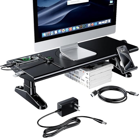 Computer Monitor Stand Riser for Desk with Usb Hub Charging,30W/5Gbps Usb C Docking Station with Power,4.4-5.7''Freely Height Adjustable with Phone Stand,Monitor Stands Riser for PC,Laptop,Printer,TV by Unknown