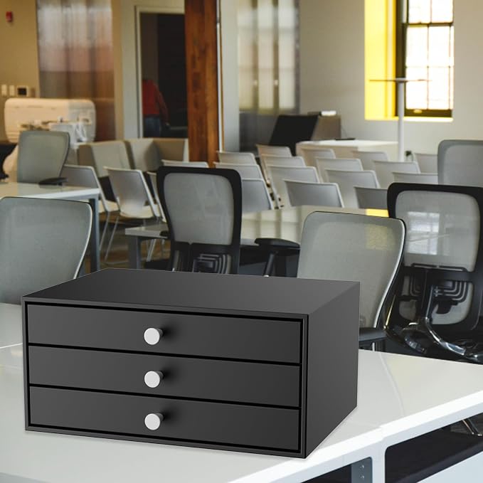 Metal Desk Top Drawers, Small Table Organizer with 3-Drawer Storage Organizer for A4 File, Desk File Storage Organization for Office, Home, No Assembly Required, Black - Image 6