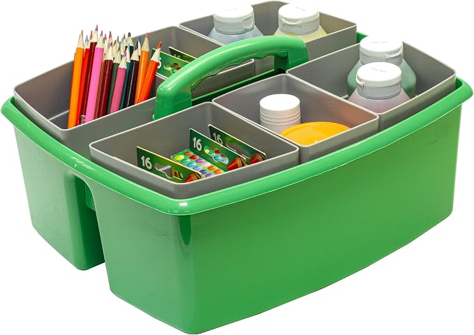 Storex Large Classroom Craft Caddy with Cups, 13 x 11 x 6.575 Inches, Green, Case of 2 (00983A02C) - Image 5