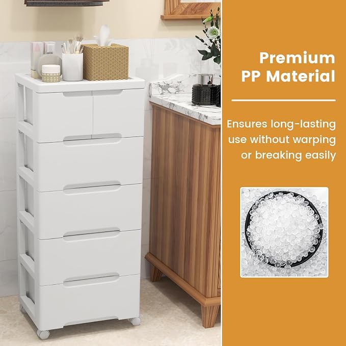 6-Drawer Plastic Rolling Storage Cart (16"x13"x38") | Mobile Storage Cabinet | Vertical Storage Tower Container Unit | 4 Universal Wheels | For Living Room, Home Office - Image 8