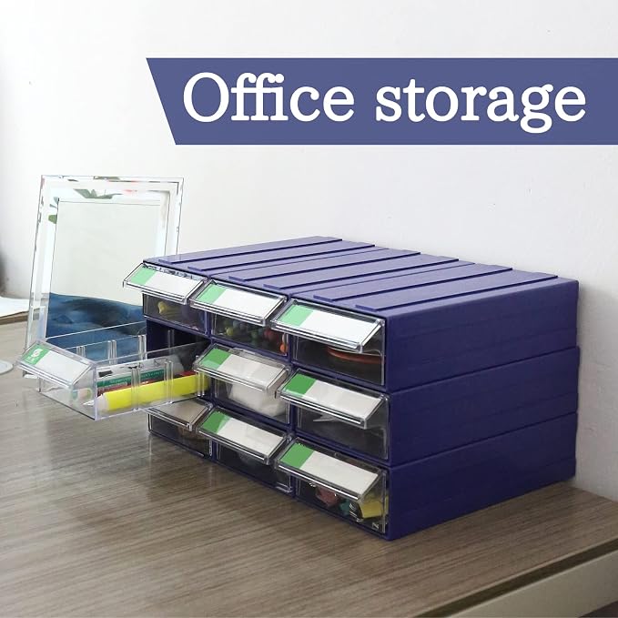 9pcs Sewing Craft Storage Box Hardware Craft Drawer Storage Cabinet Plastic Stacking Shelf With Divider Tag Cards Multifunctional Rack For Home Office Small Items (9, Blue) - Image 6