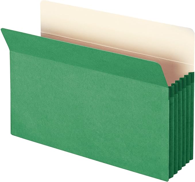 Smead File Pocket 74236, Straight-Cut Tab, 5-1/4" Expansion, Legal Size, Green, 10 per Box (74236) by SMEAD