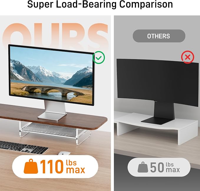 Dual Monitor Stand 43 Inch Extra Large Monitor Riser for Desk, Acrylic Clear Legs Desk Organizer Shelf with Felt Lining Storage Drawer, Compatible with Computer Laptop PC Printer Flat Screen TV - Image 7