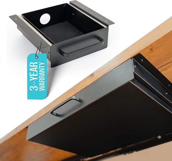 Under Desk Drawer Slide Out Attachment - Carbon Steel Undermount Table Drawer with Cable Management, Pull Out Add-On Storage for Office & Standing Desks (7.5" x 8" x 2.8") by COREMINDED